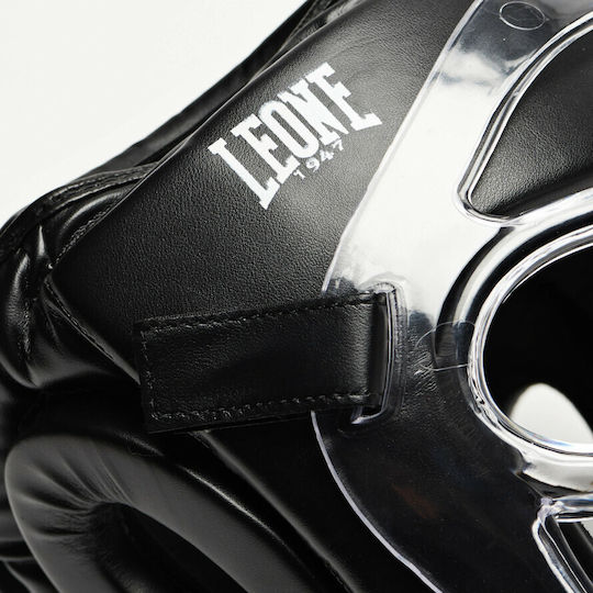 Leone Plastic Pad Adult Full Face Boxing Headgear Synthetic Leather Black