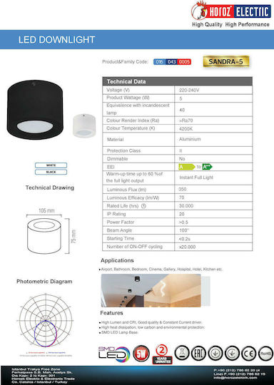 Horoz Electric Single LED Natural White Spot in Black Color