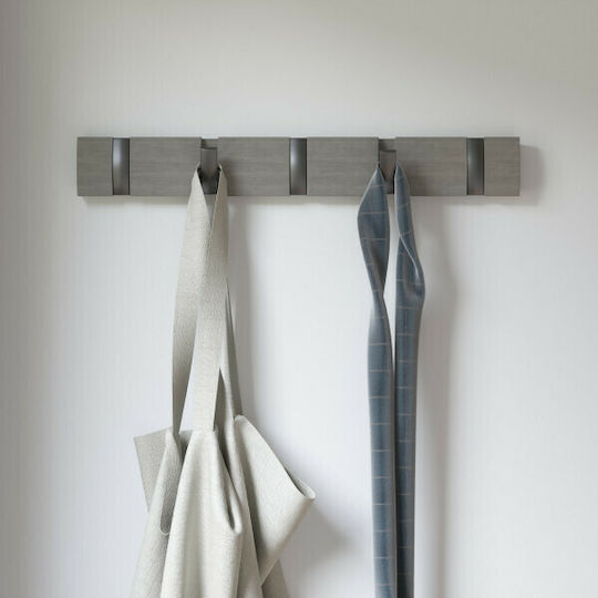 Umbra Wall Hanger Flip Wooden 5 Hooks Grey 50.8x3.2x6.7cm