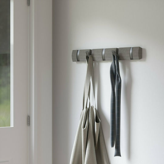 Umbra Wall Hanger Flip Wooden 5 Hooks Grey 50.8x3.2x6.7cm