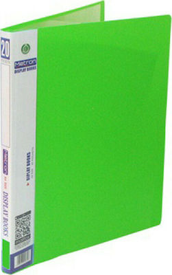 Metron Clipboard Flexible with 20 plastic sleeves Slides for Paper A4 Green 1pcs