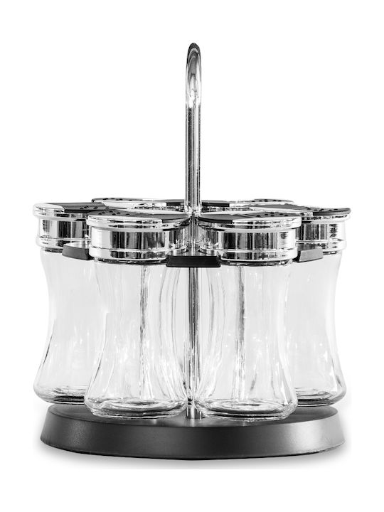 General Trade Spice Jar Glass in Rotating Stand Silver 6pcs