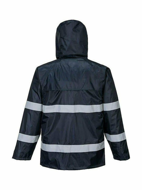 Portwest Waterproof Reflective Work Jacket Hooded Navy Blue