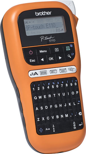Brother PT-E110VP Elektronisch Tragbarer Etikettendrucker in Orange Farbe PT-E110VPZG1
