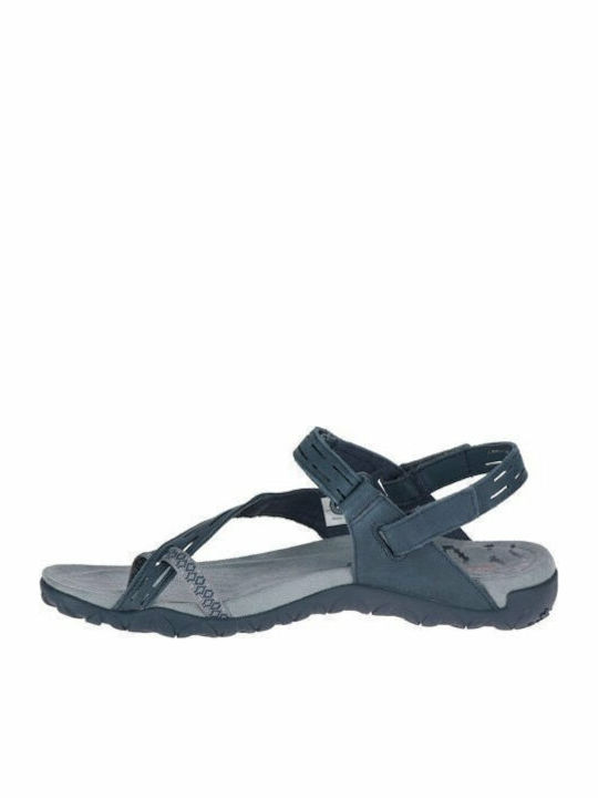 Terran Convertible Ii Leather Women's Flat Sandals with Strap in Navy Blue Color