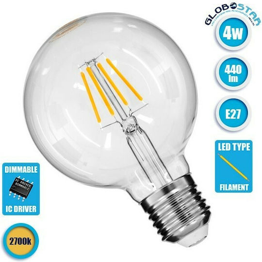 GloboStar LED Bulb 4W 137mm for Socket E27 and Shape G95 Warm White 440lm Dimmable
