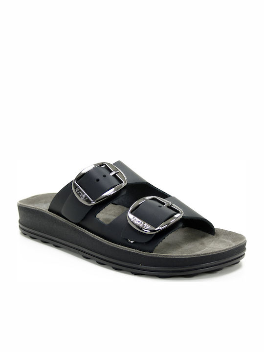 Despoina Leather Women's Flat Sandals Anatomic Black/Silver