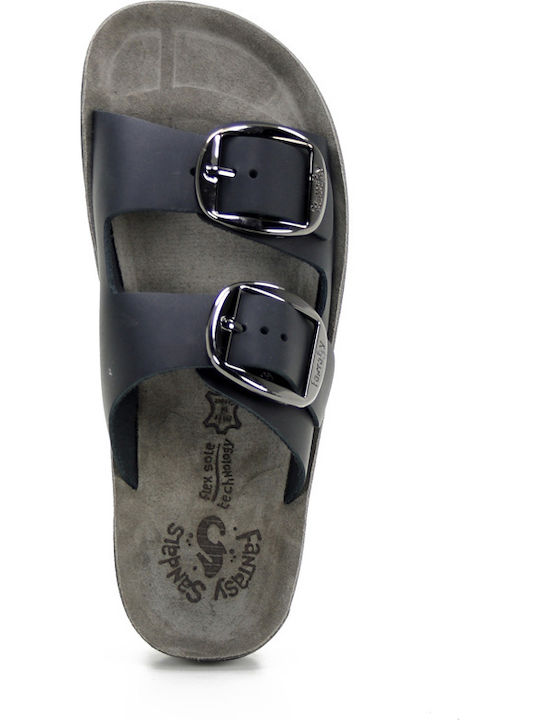 Despoina Leather Women's Flat Sandals Anatomic Black/Silver