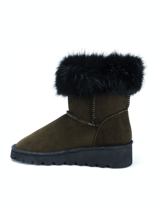 Women's Ankle Boots Platform & Fur Khaki