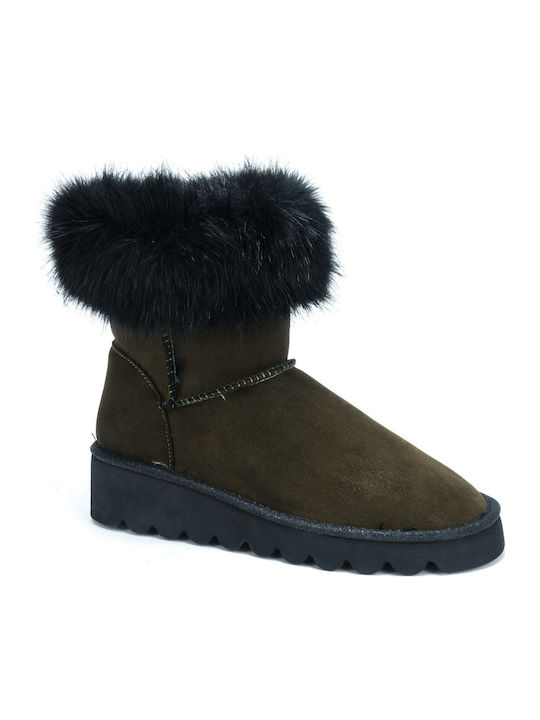 Women's Ankle Boots Platform & Fur Khaki