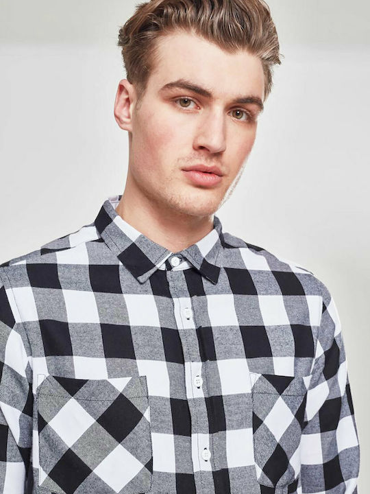 Long-sleeved Flannel Shirt Checked Βlack/White