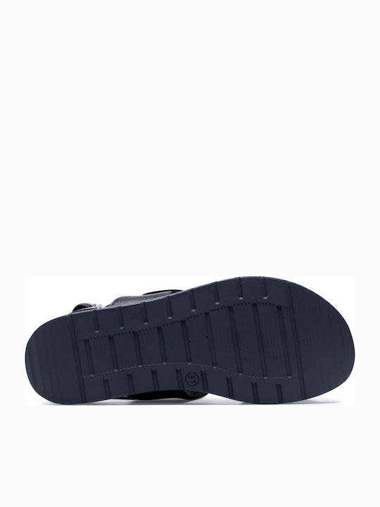Leather Women's Flat Sandals Anatomic with Strap in Black Color