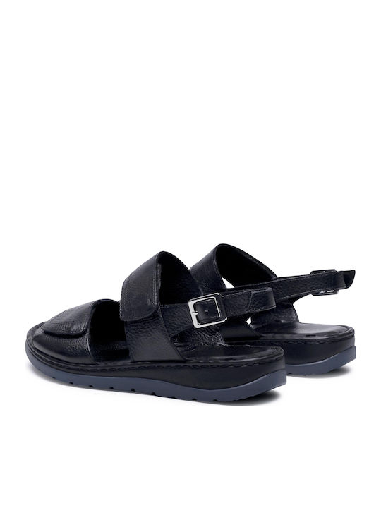 Leather Women's Flat Sandals Anatomic with Strap in Black Color