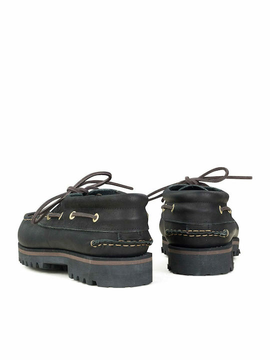 CL4 Tractor Men's Leather Boat Shoes Black