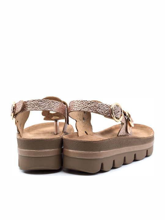 Fantasy Sandals Lily S205 Leather Women's Flat Sandals Anatomic Rosegold