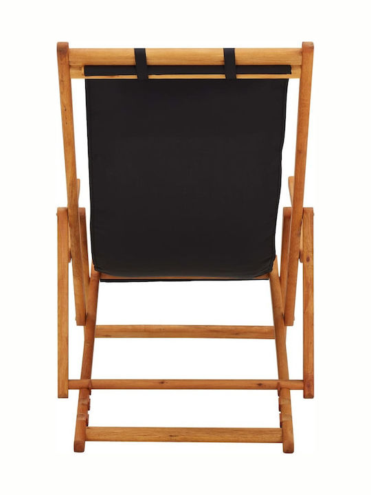 Deckchairs Wooden with Armrest & Black Fabric 127x60x95cm