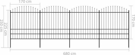 vidaXL Fencing Rails with Black Spears Metal Fence Railings with Spears in Black Color 2.0x6.8m