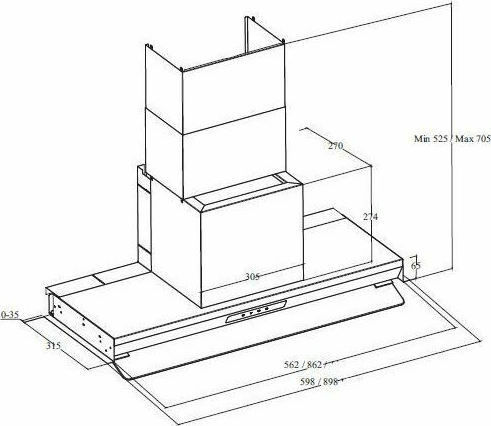 Davoline Inside Plus Drop Control 90 Απορροφητήρας Καμινάδα 90cm Μαύρος