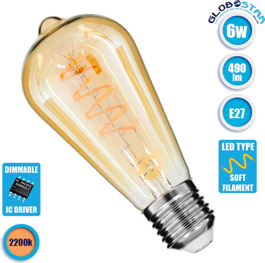 GloboStar LED-Lampe 6W 145mm für Fassung E27 und Form ST64 Warmes Weiß 490lm Dimmbar