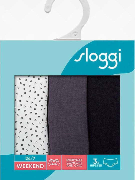 24/7 Weekend Hipster Βαμβακερά Women's Slip 3Pack with Lace Black/Grey/White