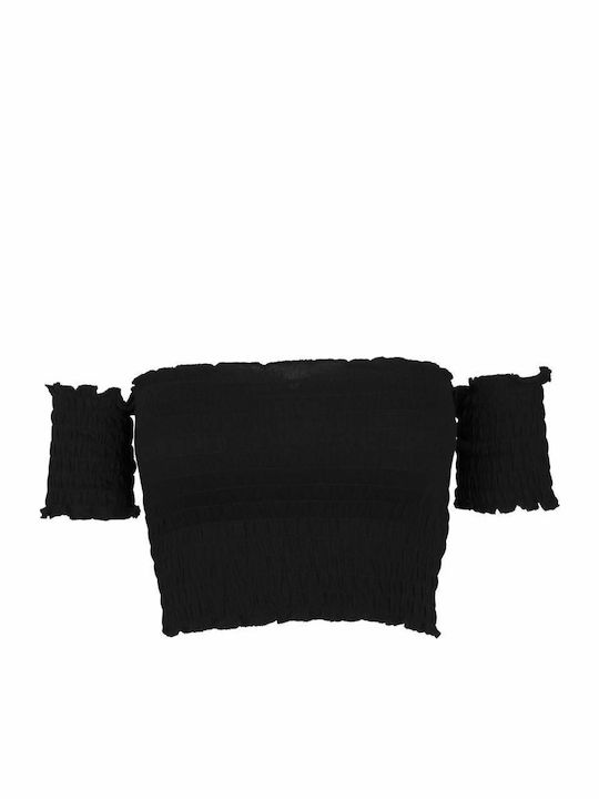 Women's Summer Crop Top Off-Shoulder Short Sleeve Black