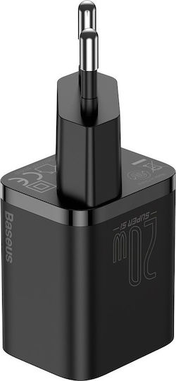 Baseus Charger with USB-C Port and Cable USB-C - Lightning 20W Power Delivery Blacks (Super Si)