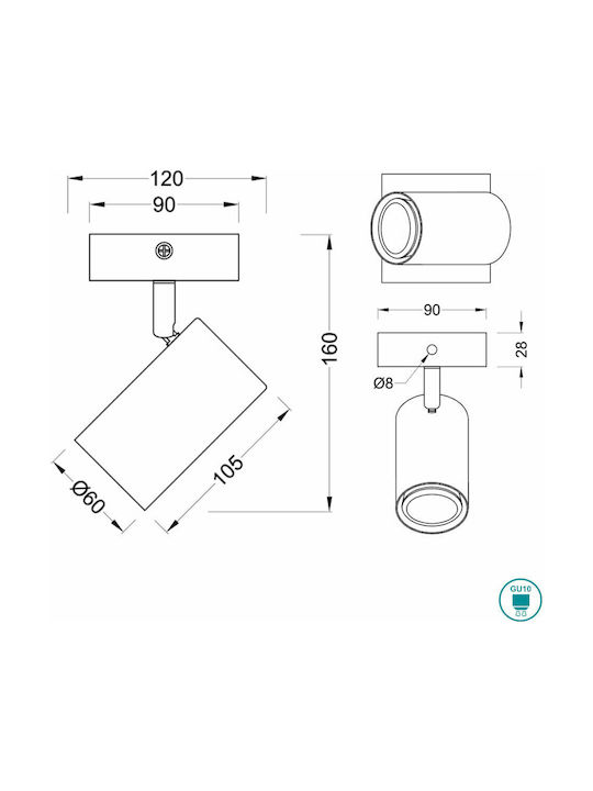 Trio Lighting Marley Single Spot with Socket GU10 in Black Color