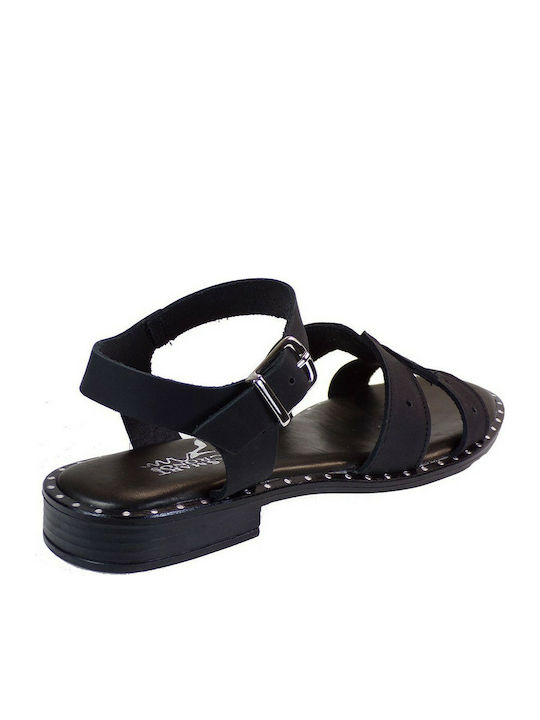 Smart Cronos 7031 Leder Damen Flache Sandalen in Schwarz Farbe 7031Α-1084