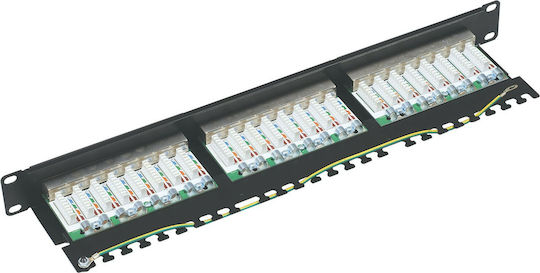Central Patch Panel Shielded για Rack 1U 19" 24 Θυρών cat6a Μαύρο