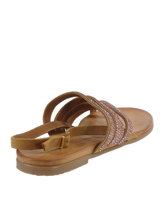 Robinson Leather Women's Flat Sandals In Tabac Brown Colour