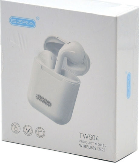 Ezra TWS-04 Earbud Bluetooth Handsfree Ακουστικά με Θήκη Φόρτισης Λευκά