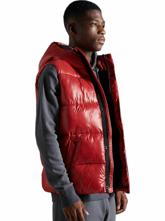 High Shine Без Ръкав Puffer Червено