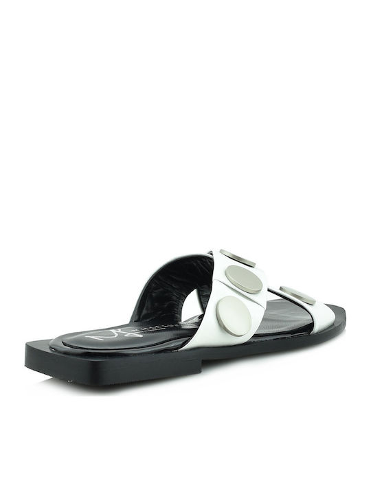 Leather Women's Flat Sandals in White Color