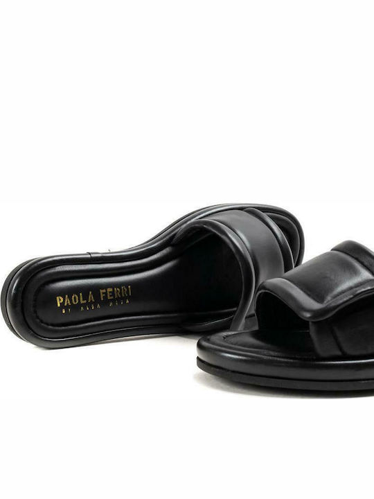 Paola Ferri Leather Women's Flat Sandals in Black Color