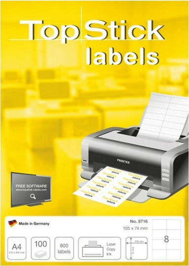 Topstick 800 Self-Adhesive Rectangular A4 Labels 105x74mm
