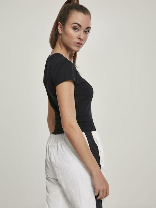 Γυναικείο Καλοκαιρινό Crop Top Βαμβακερό Κοντομάνικο Μαύρο