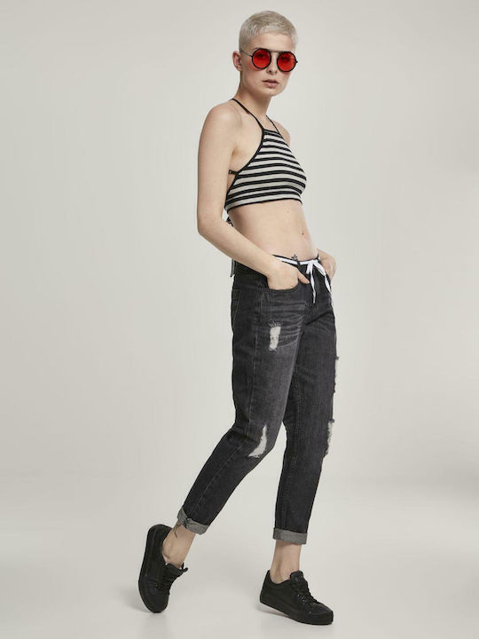Triangle Women's Summer Crop Top Cotton with Straps Striped Black / Grey