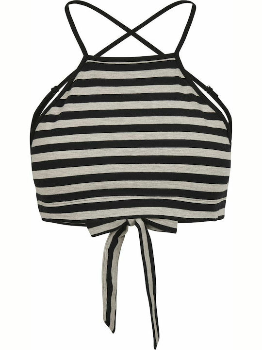 Triangle Women's Summer Crop Top Cotton with Straps Striped Black / Grey