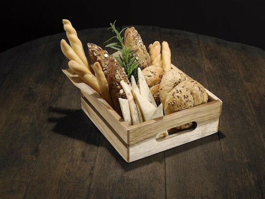 Leone Carrier Serving Basket Wooden with Diameter 20cm and Height 7cm 1pcs