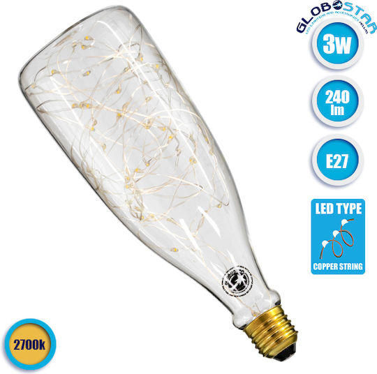 GloboStar Edison Retro LED Bulb 3W 230mm for Socket E27 Warm White 240lm