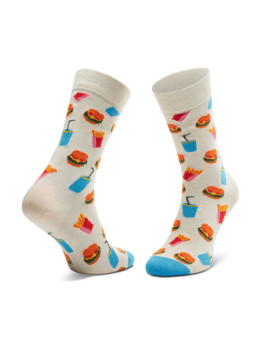 Happy Socks Burger Unisex Κάλτσες με Σχέδια Λευκές