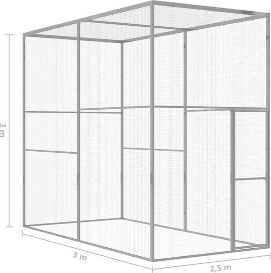 vidaXL 146360 Клетка за котки от Галванизирана Стомана 3x1,5x2,5m 300брx150брx250брсм.