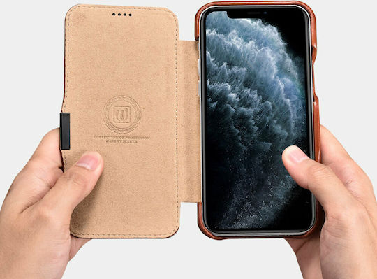 iCarer Side-Open Genuine Leather Book Leather / Synthetic Leather Black (iPhone 12 Pro Max)