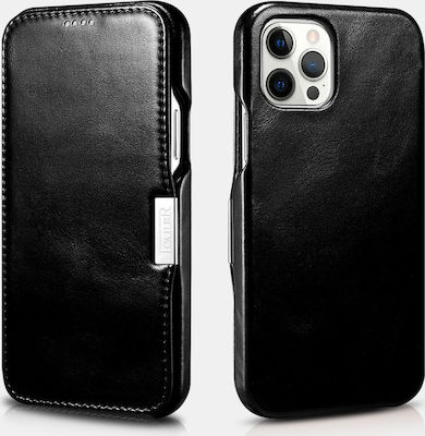 iCarer Side-Open Genuine Leather Buchen Sie Leder / Synthetisches Leder Schwarz (iPhone 12 Pro Max) RIX1211-BK