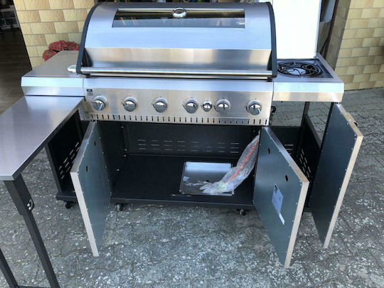 Grill Chef Ψησταριά Υγραερίου Μαντεμένιας Σχάρας και Πλάκας με 6 Εστίες 21kW και Πλαϊνό Μάτι 3kW