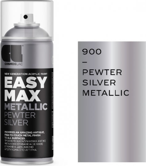 Cosmos Lac Σπρέι Βαφής Easy Max Metallic Ακρυλικό με Σατινέ Εφέ Pewter Silver 900 - Pewter Silver 400ml