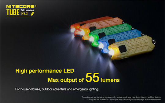 NiteCore Επαναφορτιζόμενος Φακός Μπρελόκ LED IP65 με Μέγιστη Φωτεινότητα 55lm Tube V2.0 Ενσωματωμένη Orange