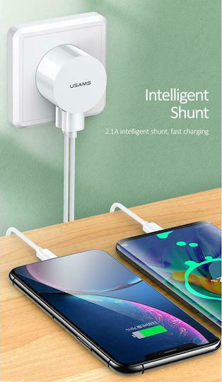 Usams Φορτιστής Χωρίς Καλώδιο με 2 Θύρες USB-A Λευκός (T20)