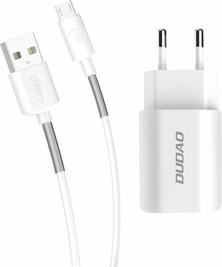 Dudao Ladegerät mit 2 USB-A Anschlüsse und Kabel Micro-USB Weißs (A2EU)