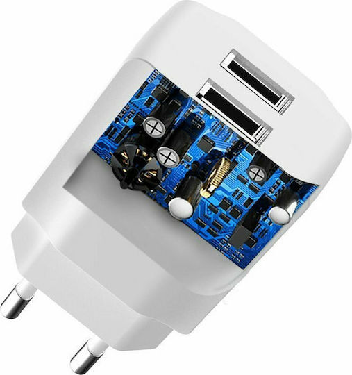 Dudao Ladegerät mit 2 USB-A Anschlüsse und Kabel Micro-USB Weißs (A2EU)